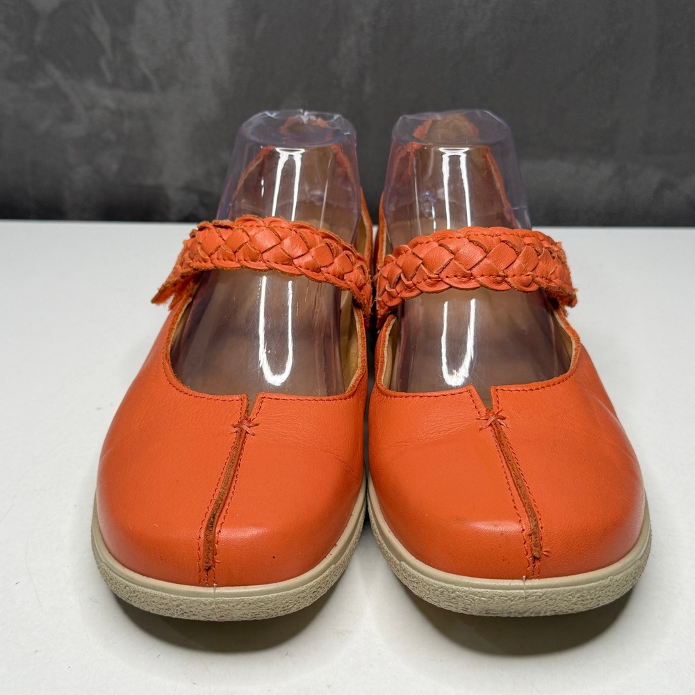 Hotter Shoes Womens Sz 10 Shake Orange Leather Mary Jane Comfort Braided Strap - Picture 4 of 9